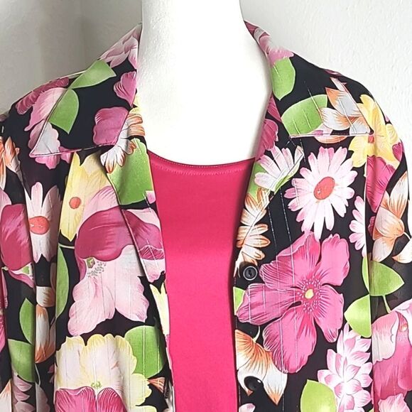 Gloria Lance Coordinated Blouse & Cami, Pink, Yellow, Green Flowers, Size 2X - Picture 4 of 8